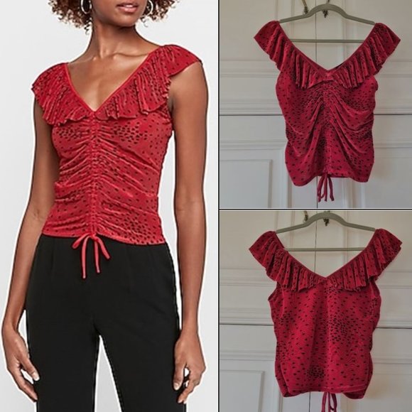 Red Polka Dot Pleated Cinched-Front Top *NEW with Tags* Size S - Picture 12 of 16